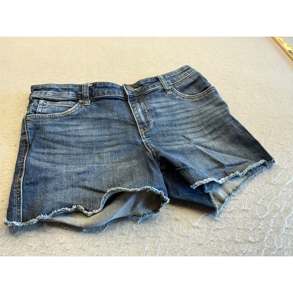 Kut from the Kloth Bridget Fray Denim Shorts Dark Wash Size 8 Raw Hem Cut Off